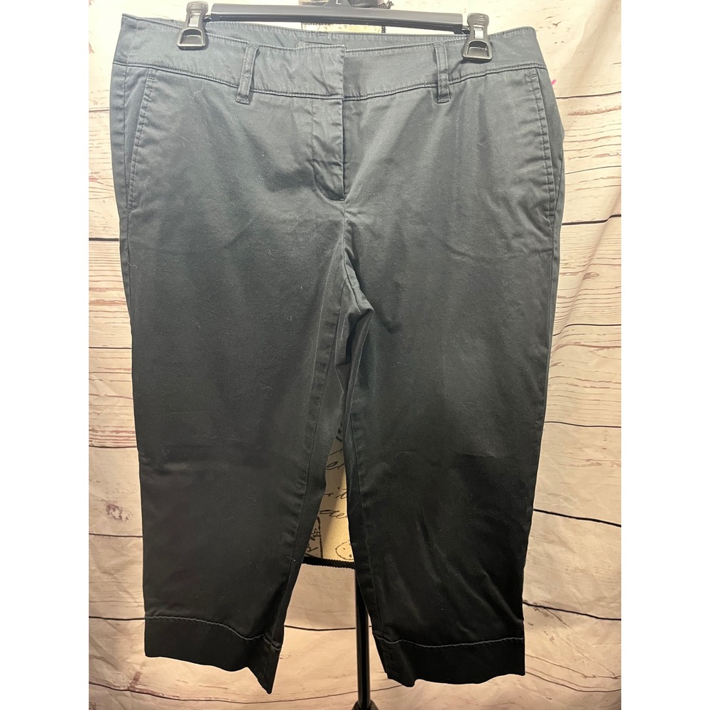Willi Smith Black Capri Pants Women Size 10 Cropped Cuffed Cotton Blend Trousers